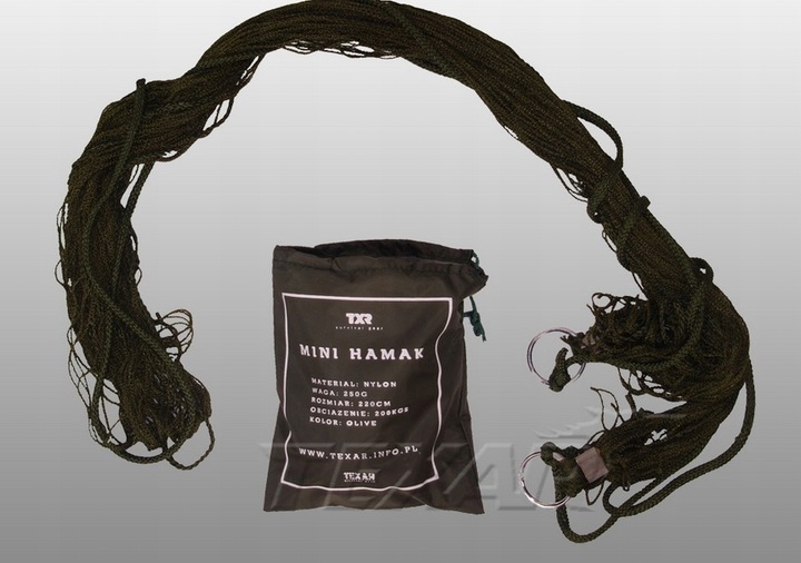 Mini Hamak Texar kieszonkowy, survivalowy dł. 220 cm, do 200 kg lekki 250g