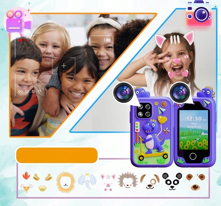 TELEFON DLA DZIECI SMARTFON ZABAWKOWY KAMERA LATARKA GRY POLSKIE MENU SMYCZ