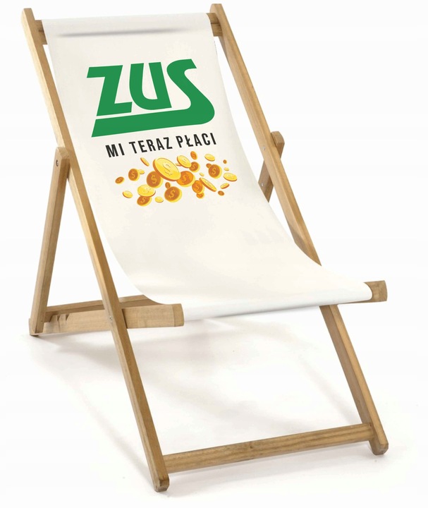 LEŻAK DREWNIANY OGRODOWY Z NADRUKIEM SKŁADANY MATERIAŁ WYTRZYMAŁY