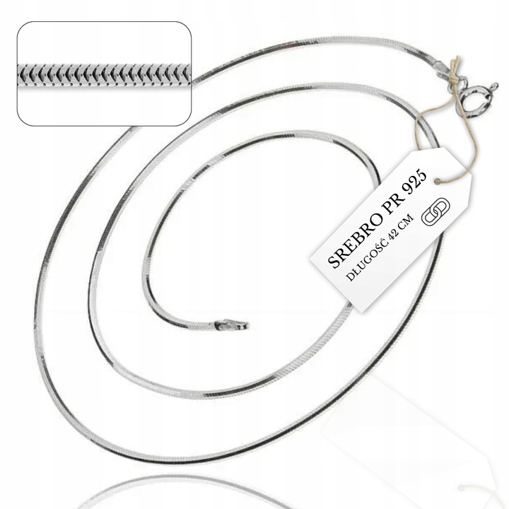 NASZYJNIK Łańcuszek 42 cm Srebrny 925 GRUBA LINKA ŻMIJKA ŻYŁKA OKRĄGŁA