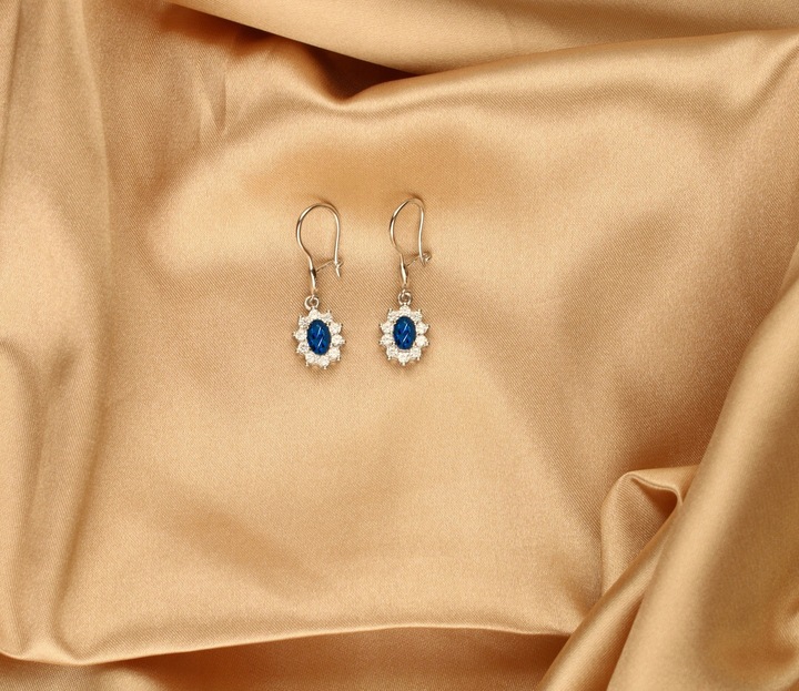 Piękne kolczyki srebrne wiszące eleganckie niebieskie srebro próba 925