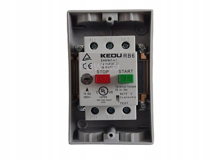 Wyłącznik włącznik silnika termiczny RB6 10–16 A w obudowie KEDU stycznik