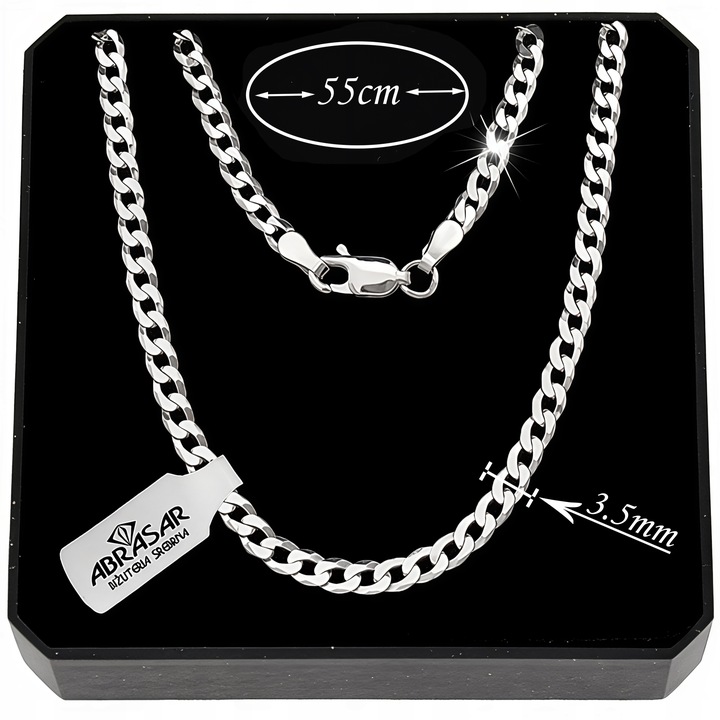 SREBRNY MĘSKI ŁAŃCUSZEK PANCERKA 035/55cm SREBRO 925 pełne DIAMENTOWANE