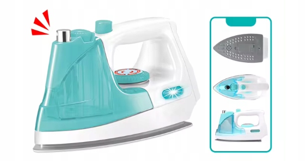 ŻELAZKO ZABAWKA DLA DZIECI INTERAKTYWNE ZE ŚWIATŁEM DŹWIĘKIEM PARA WODNA