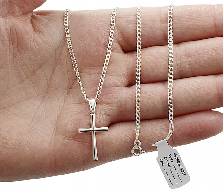 Łańcuszek Srebrny Pancerka Pełny Diamentowany Krzyżyk pr 925 Grawer Gratis