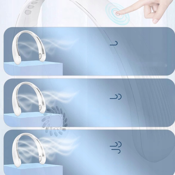 PRZENOŚNY WENTYLATOR WIATRAK NA SZYJĘ USB TRZY REGULOWANE PRĘDKOŚCI 3000mAh