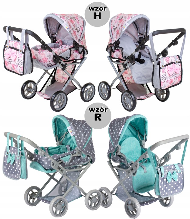 Doris Wózek dla lalek 3w1 GONDOLA SPACERÓWKA POŚCIEL TORBA PRZEWIJAK