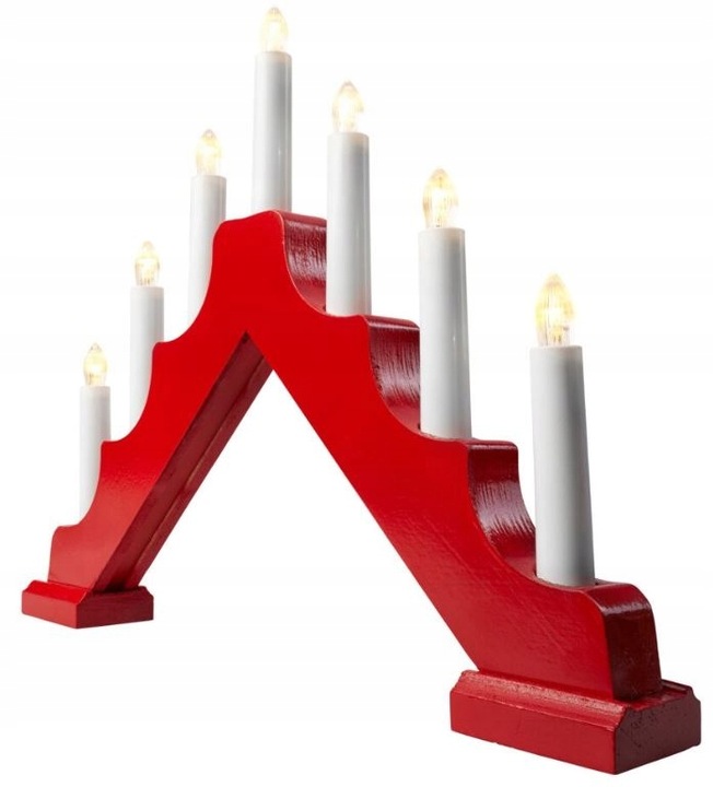 ŚWIECZNIK ADWENTOWY ŚWIĄTECZNY DREWNIANY 7x LED 37x30 cm RED