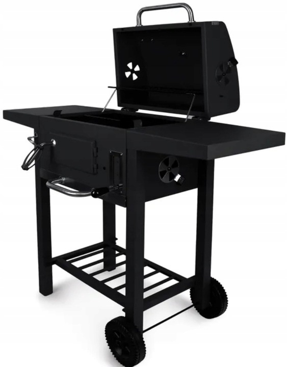 MOCNY GRILL WĘGLOWY OGRODOWY DWA RUSZTY POPIELNIK TERMOMETR DWIE PÓŁKI XXL