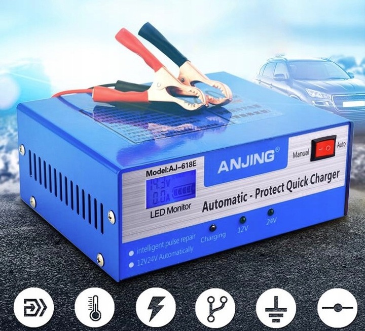 PROSTOWNIK SAMOCHODOWY DO AKUMULATORÓW 12V 24V 12A