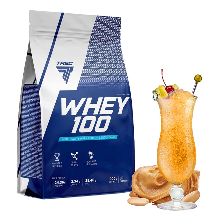 PYSZNE BIAŁKO WPC Trec Whey 100 900g PROTEINY NA MASĘ MIĘŚNIE DO TRENINGU