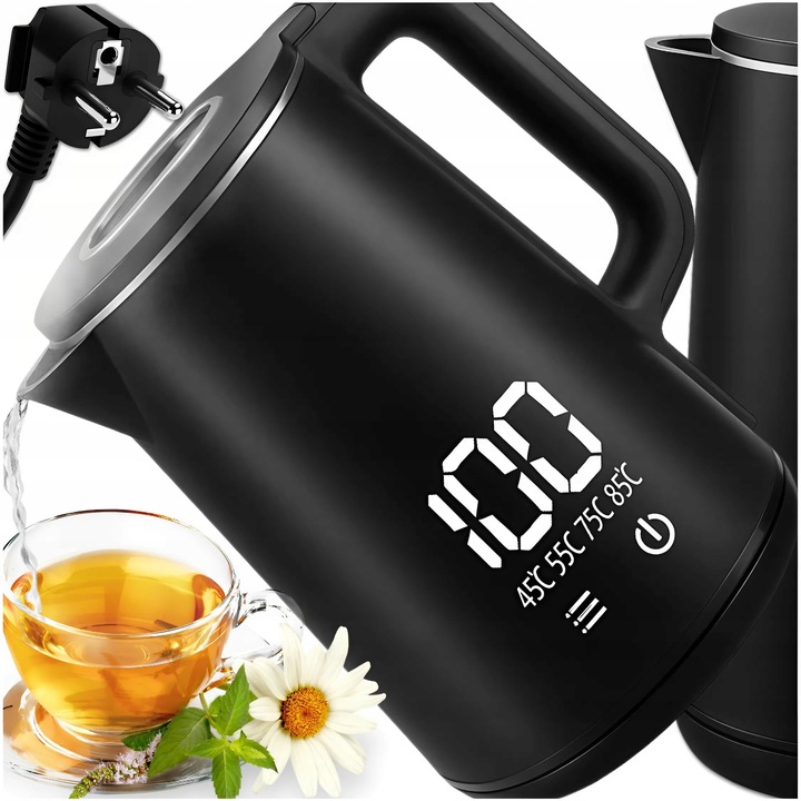 CZAJNIK ELEKTRYCZNY BEZPRZEWODOWY 1,7L 1500W CZARNY REGULACJA TEMPERATURY