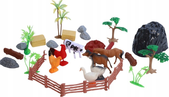 FARMA FIGURKI ZWIERZĘTA WIEŚ DUŻY ZESTAW W POJEMNIKU GOSPODARSKIE ZAGRODA M