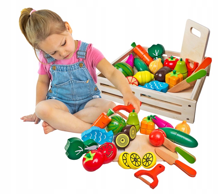 Drewniane Warzywa i Owoce do Krojenia na Magnes dla Dzieci Duży Zestaw XXL
