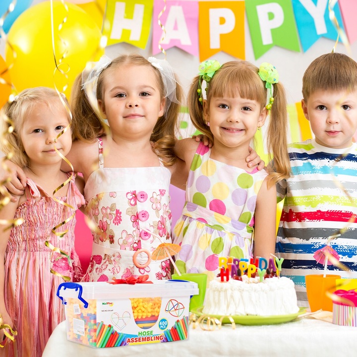 KLOCKI SŁOMKI KONSTRUKCYJNE PATYCZKI RURKI ZESTAW 400el PUDEŁKO DLA DZIECI