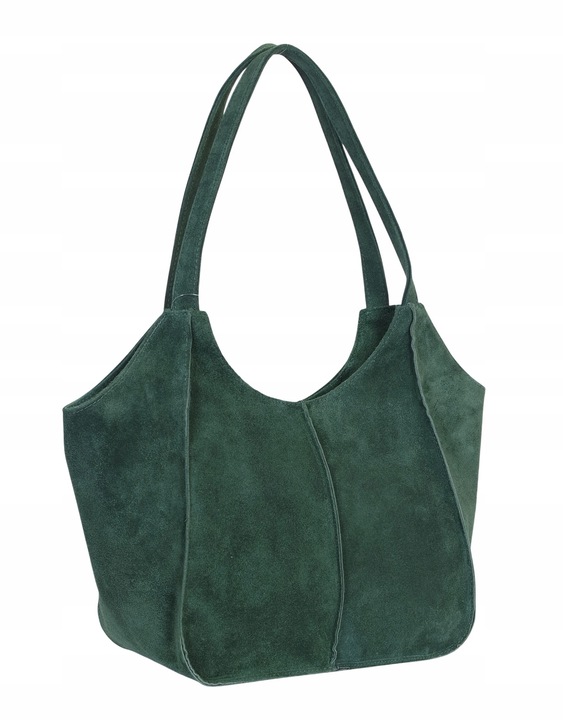 VERA PELLE Zamszowa TOREBKA duża SHOPPER BAG Praktyczne wnętrze Skóra Nat.