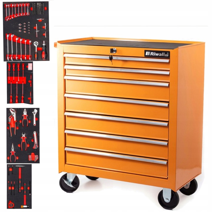 SZAFKA POMARAŃCZOWA WARSZTATOWA WÓZEK NARZĘDZIOWY 688 EL. PRO 7 SZUFLAD