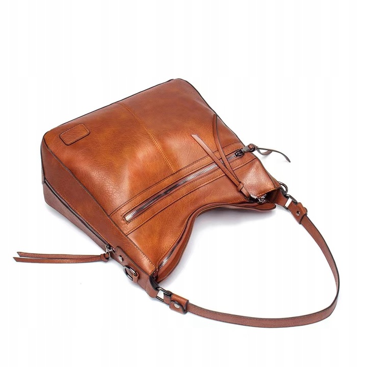 Torebka BRĄZOWA Pojemna Damska Eko Skóra na Zamek A4 Duża TORBA