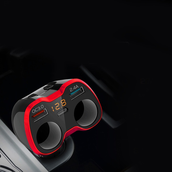 Rozdzielacz Gniazda Zapalniczki 12-24V Ładowarka 2xUSB QC Woltomierz 150W
