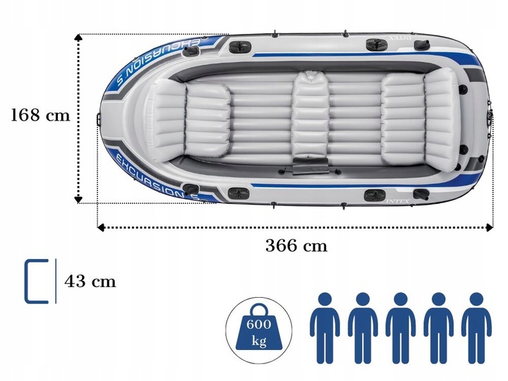 Duży Ponton Turystyczny Intex Excursion 5 POMPKA WIOSŁA 68325 MODEL 2025