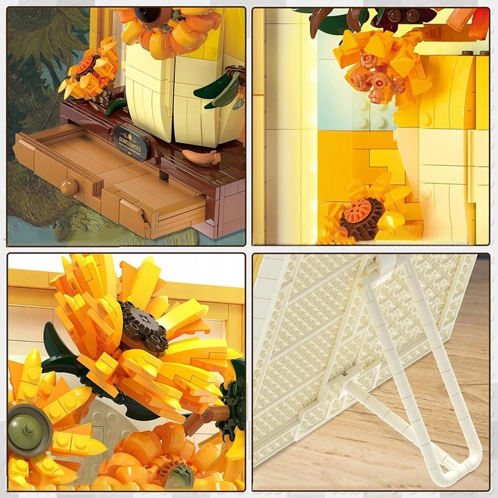 KLOCKI CREATIVE OBRAZ SŁONECZNIKI VAN GOGH PUZLE 3D ZESTAW 1166EL. Z LED