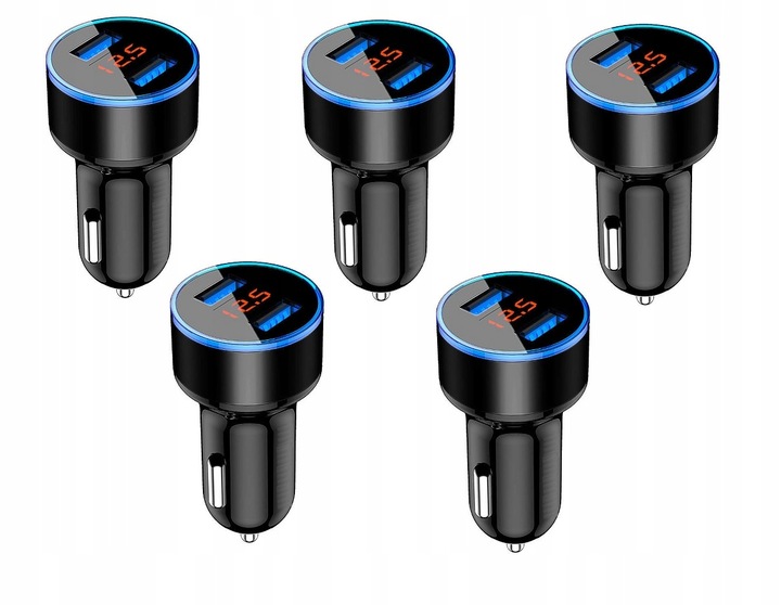 Zestaw 5 X Ładowarka Samochodowa 2 xUSB 3,1A LED