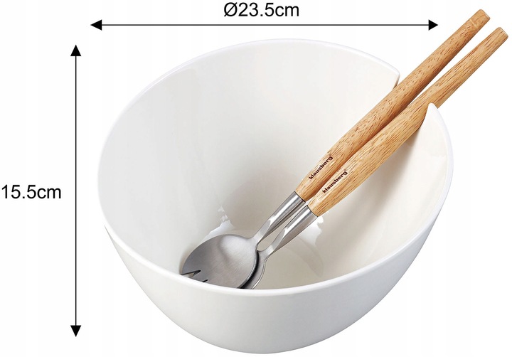 BIAŁA Porcelanowa misa 23cm do Sałaty sałatek z łyżkami Miska Duża