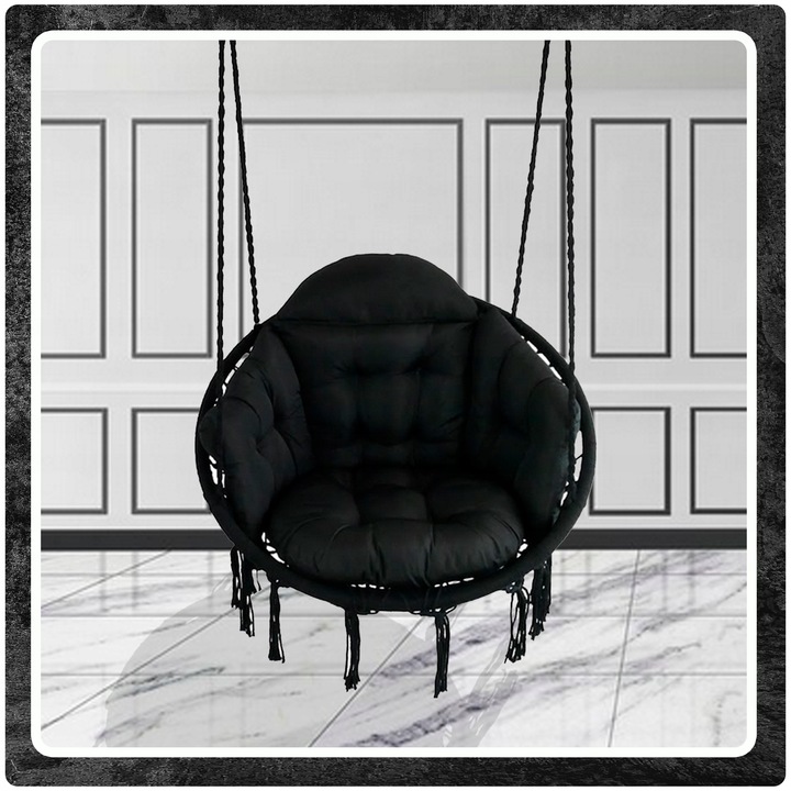 Czarna czarne Bocianie gniazdo huśtawka + PIKOWANA Poduszka XXL + 2 Zestawy