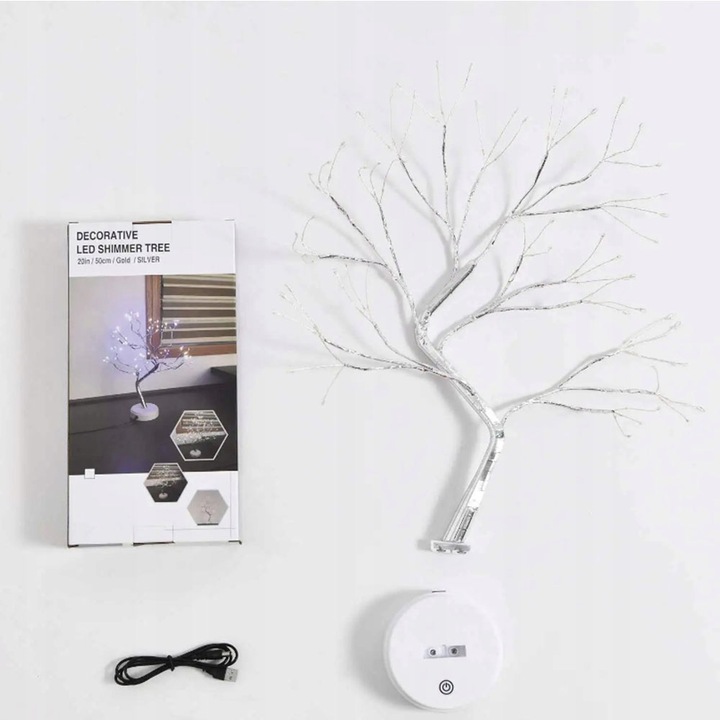 DRZEWKO ŚWIĄTECZNE OZDOBNE ŚWIECĄCE LED 50 CM LAMPKA NOCNA DEKORACJA USB