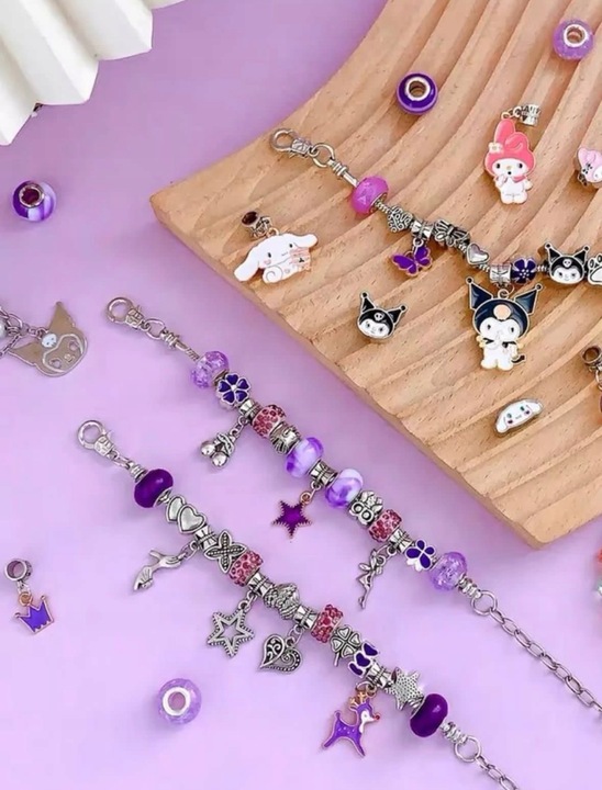 ZESTAW KUROMI DO ROBIENIA BRANSOLETEK NASZYJNIKÓW CHARMS HELLO KITTY