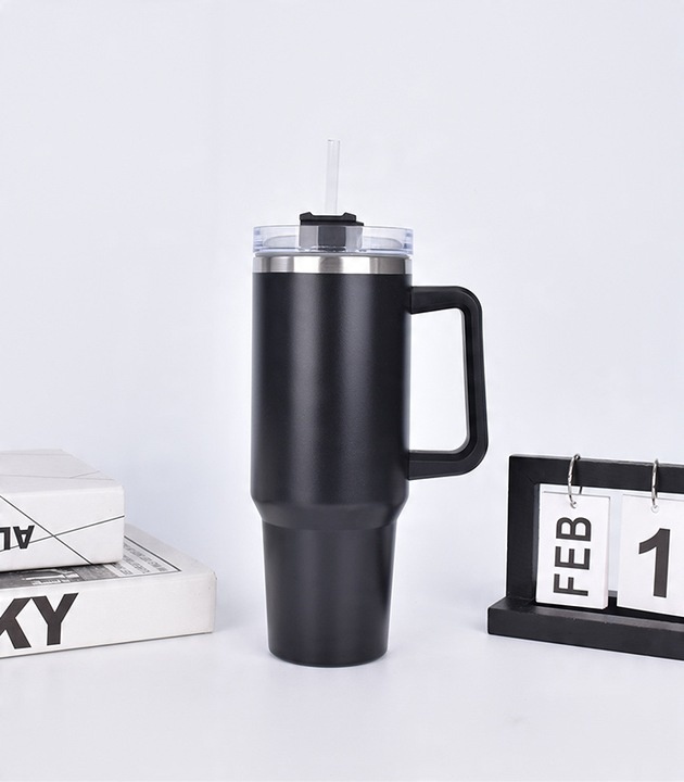 KUBEK TERMICZNY TERMOS ZE SŁOMKĄ UCHWYTEM DUŻY XXL 1200 ML CZARNY POJEMNY