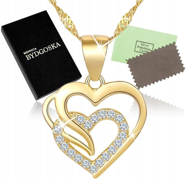 Srebrny naszyjnik serce łańcuszek damski srebro pozłacane 925