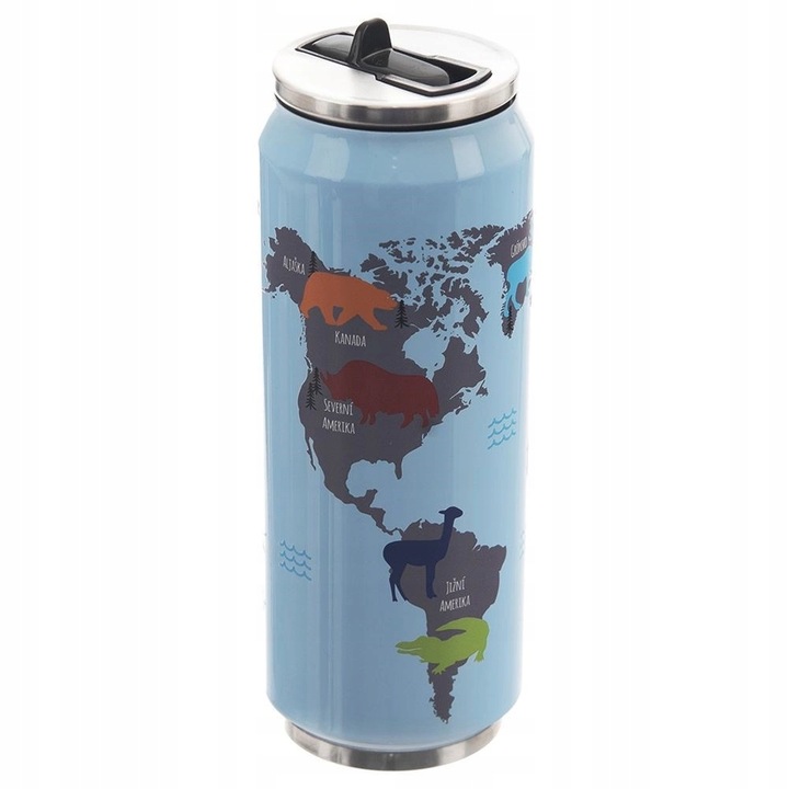 Kubek Termiczny Termos Bidon Puszka Mapa Świata ze Słomką ORION 500 ml