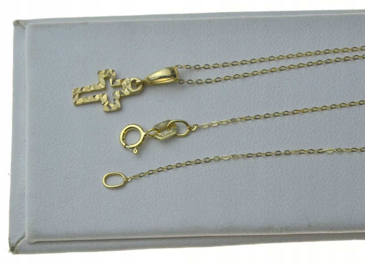 Złoty Łańcuszek z Krzyżykiem dla dziewczynki 585 Na Komunię + Prezent