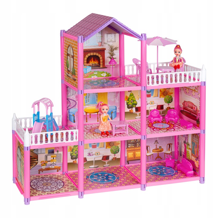 Domek dla Lalek 2 Laleczki 3 Piętra Mebelki Do Zestawu Dla Dzieci Akcesoria