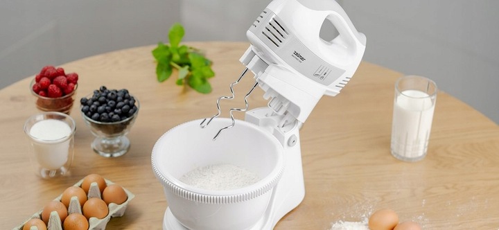 MIKSER RĘCZNY ZHM 2459S Z MISĄ 700W BIAŁY 4 KOŃCÓWKI ROBOT KUCHENNY