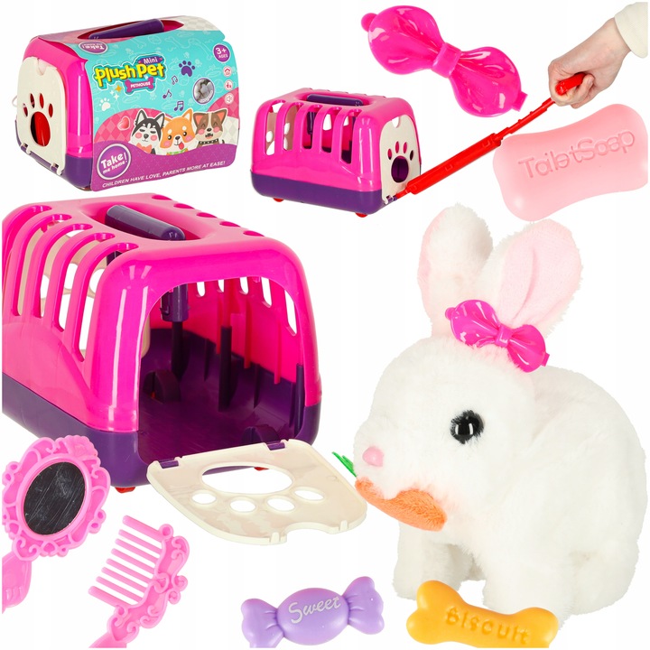 ZABAWKA INTERAKTYWNA PLUSZOWY KRÓLIK Z MARCHEWKĄ CHODZI I RUSZA USZAMI