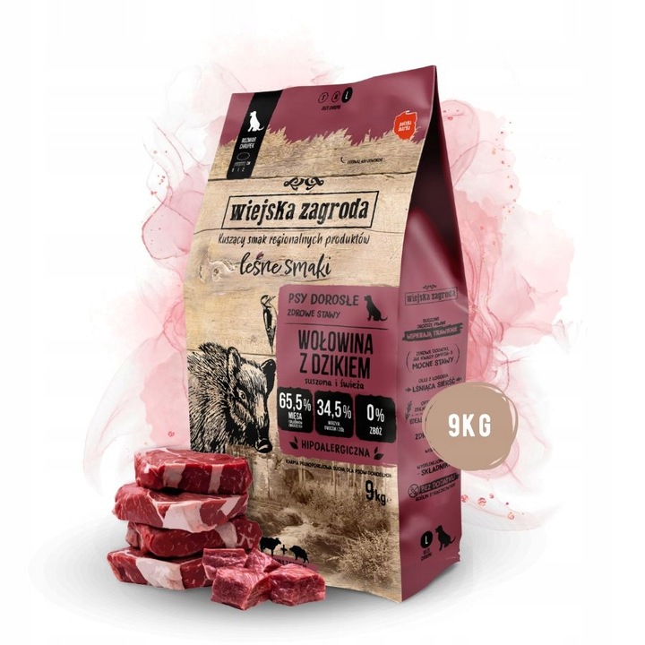 Wiejska Zagroda LEŚNE SMAKI Karma dla psa WOŁOWINA DZIK Duże rasy L 9kg