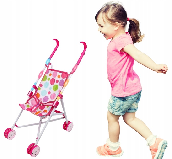 WÓZEK ZE ŚWIATŁEM DLA LALEK SPACERÓWKA PARASOLKA