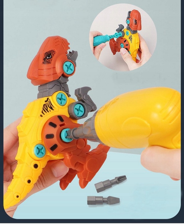 Klocki konstrukcyjne DINOZAURY do skręcania ZESTAW z wkrętarką śrubokrętem