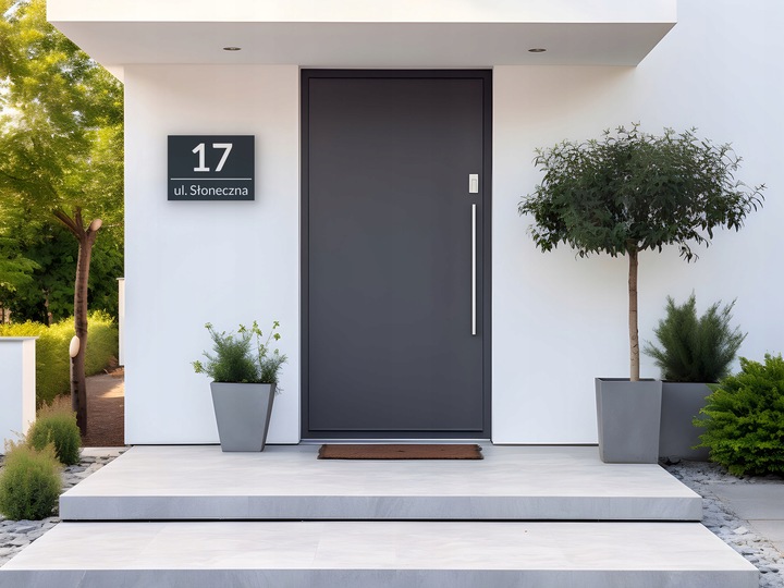 NIERDZEWNY NUMER NA DOM 40x30cm TABLICZKA ADRESOWA ANTRACYT + DYSTANSE