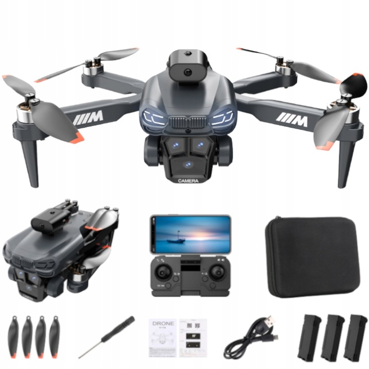 DRON Z KAMERĄ S183 PILOT HEADLESS 3 KAMERY UNIKANIE PRZESZKÓD 3 BATERIE