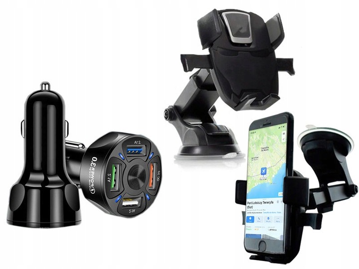 SAMOZACISKOWY MOCNY UCHWYT DO SZYBY DESKI ŁADOWARKA SAMOCHODOWA 4xUSB 7A