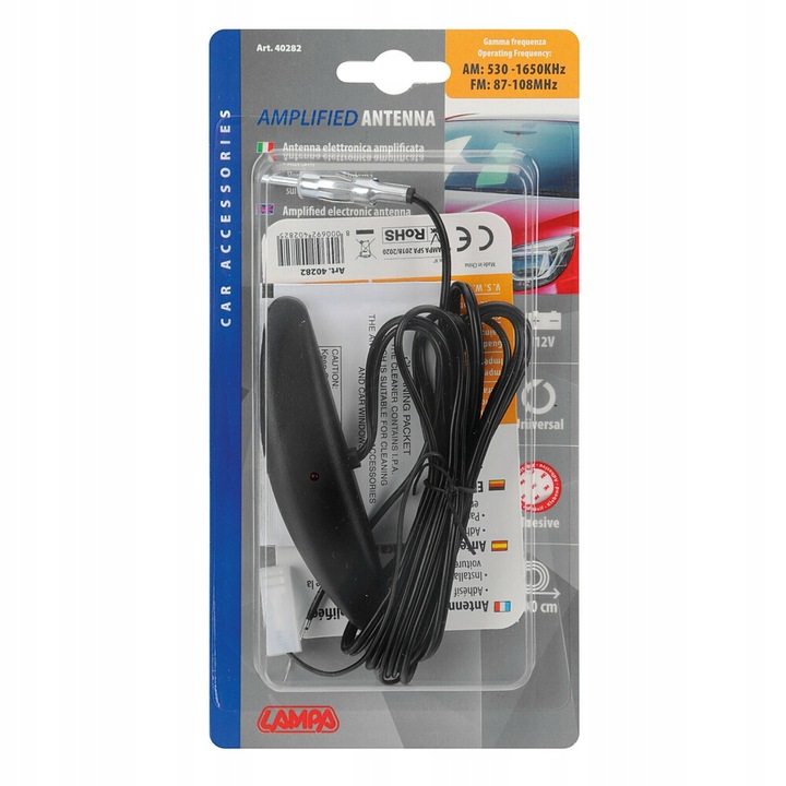 ANTENA SAMOCHODOWA WEWNĘTRZNA ELEKTRONICZNA 12V