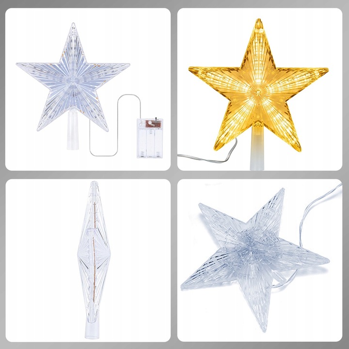 ŚWIECĄCA GWIAZDA NA LED CHOINKĘ CZUBEK OZDOBA DWUSTRONNA BOŻE NARODZENIE ZI