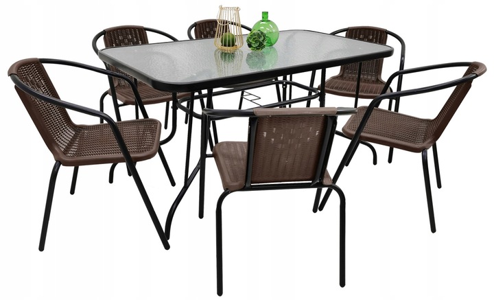 ZESTAW MEBLI OGRODOWYCH NA BALKON STÓŁ 140x80 + 6x KRZESŁA LORETTO BRĄZ MIX