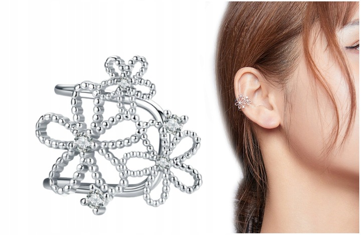 Kolczyk Nausznica Kwiaty Kolczyk Srebro 925