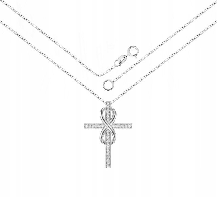 SREBRNY NASZYJNIK 925 KRZYŻ KRZYŻYK NIESKOŃCZONOŚĆ