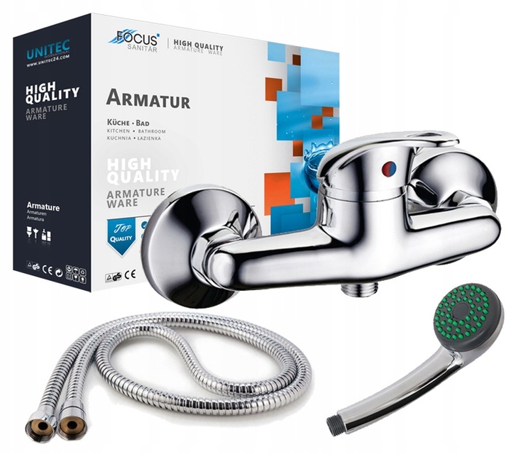 BATERIA PRYSZNICOWA WANNOWA NATRYSKOWA ŚCIENNA DO KABINY UCHWYT WĄŻ ZESTAW