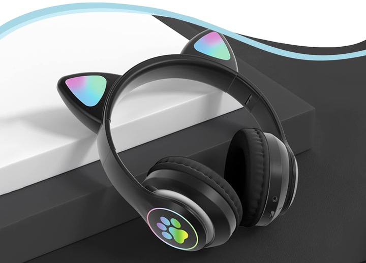 SŁUCHAWKI BEZPRZEWODOWE Z MIKROFONEM KOLOROWE KOCIE USZY LED DLA DZIECI